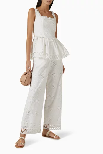 Marcia Embroidered Peplum Top in Cotton