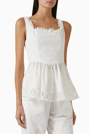 Marcia Embroidered Peplum Top in Cotton