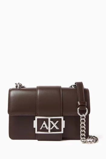 Metal Logo Shoulder Bag in Faux Leather