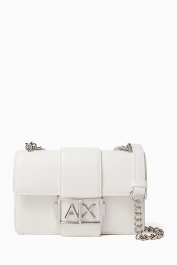 Metal Logo Shoulder Bag in Faux Leather