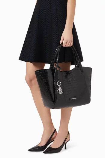 Shopping Tote Bag in Croc-embossed Faux Leather