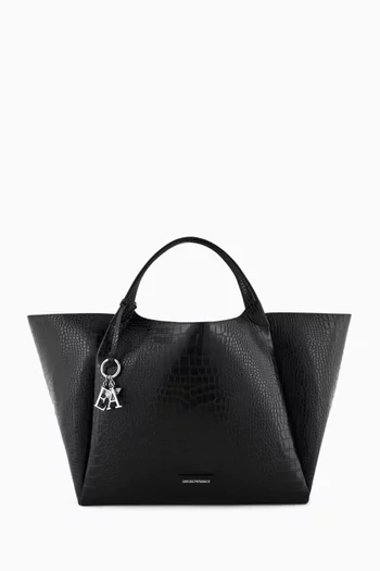 Shopping Tote Bag in Croc-embossed Faux Leather