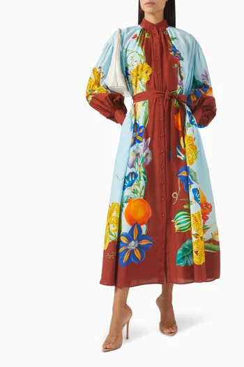 Dahlia Floral Shirt Dress in Cotton-silk Blend