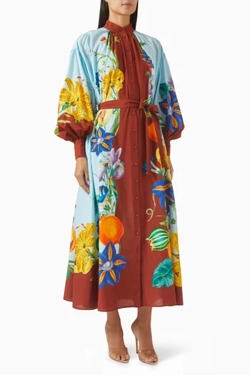 Dahlia Floral Shirt Dress in Cotton-silk Blend