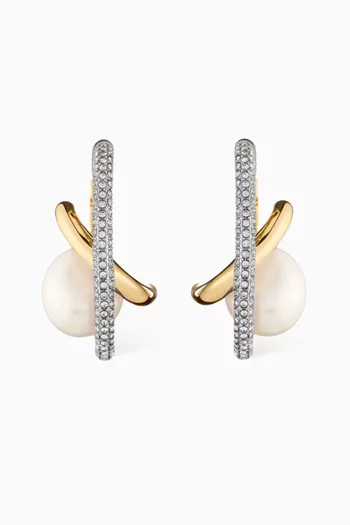 أقراط دائرية ويفرلي مرصعة بأحجار بافيه نحاس مطلي فضة وذهب عيار 12