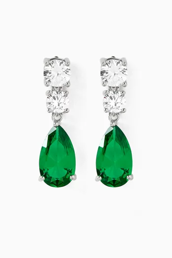 أقراط متدلية مرصعة بأحجار زركونيا مستديرة وبتصميم كمثرى نحاس مطلي روديوم