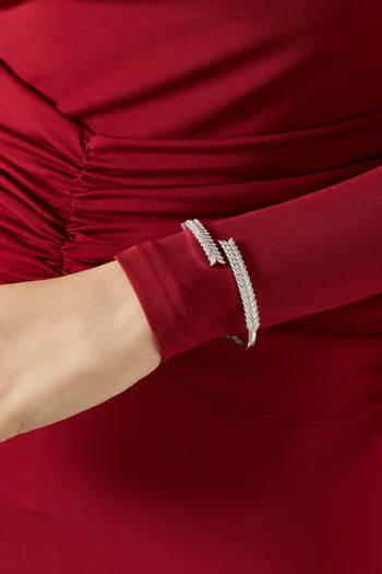 Marquis Feather Open Bangle in Rhodium-plated Brass