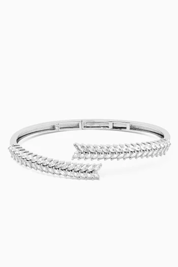 Marquis Feather Open Bangle in Rhodium-plated Brass