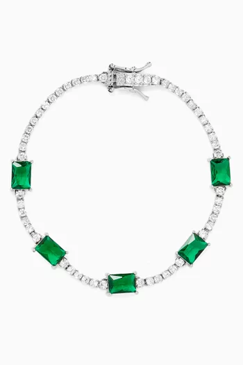 CZ Emerald Tennis Bracelet in  Rhodium-plated Brass