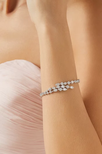 CZ Pear Overlap Bracelet in Rhodium-plated Brass