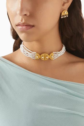 Ravi Hemisphere Pearl Choker Necklace in 24kt Gold-plated Brass