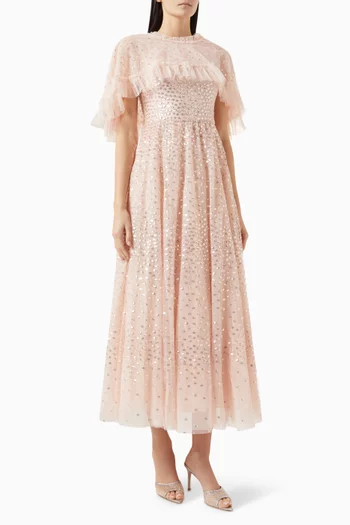 Sequin-embellished Cape Gown in Tulle