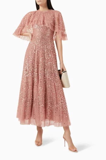 Sequin-embellished Cape Gown in Tulle