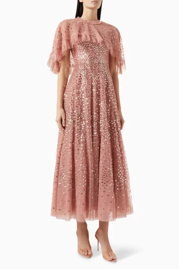 Sequin-embellished Cape Gown in Tulle