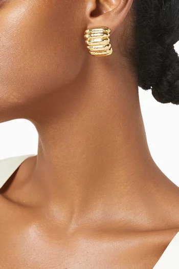 Ribbed Clip Earrings in 24kt Gold-plated Brass