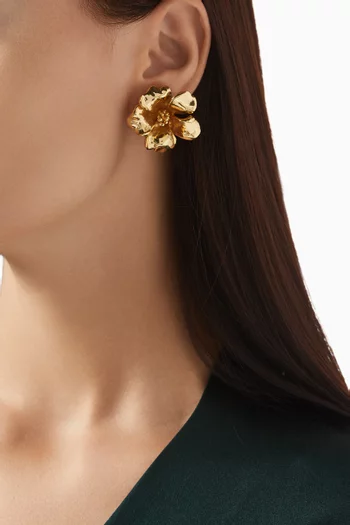 Hibiscus Clip Earrings in 22kt Gold-plated Brass