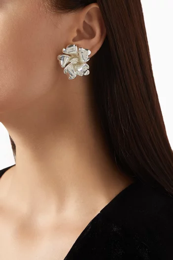Hibiscus Clip Earrings in Silver-plated Brass