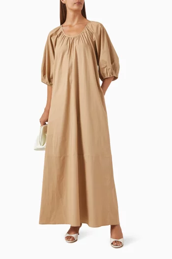 Puff-sleeve Maxi Dress in Cotton Blend