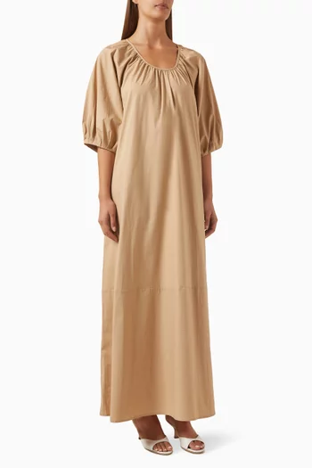 Puff-sleeve Maxi Dress in Cotton Blend