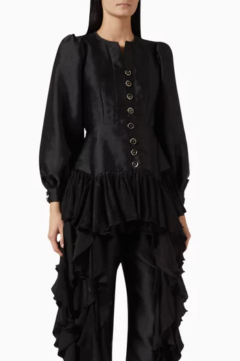 Puff-sleeve Peplum Top