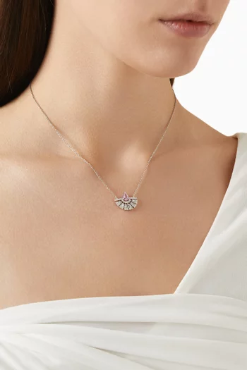 Abanico Diamond & Pink Sapphire Pendant Necklace in 18kt White Gold