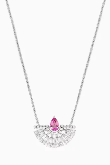 Abanico Diamond & Pink Sapphire Pendant Necklace in 18kt White Gold