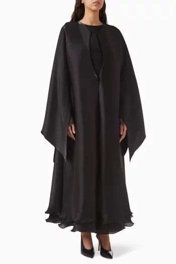 Wide-sleeves Abaya Set in Silk Organza