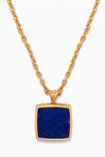 Square Lapis Amulet Necklace in 24kt Gold-plated Silver