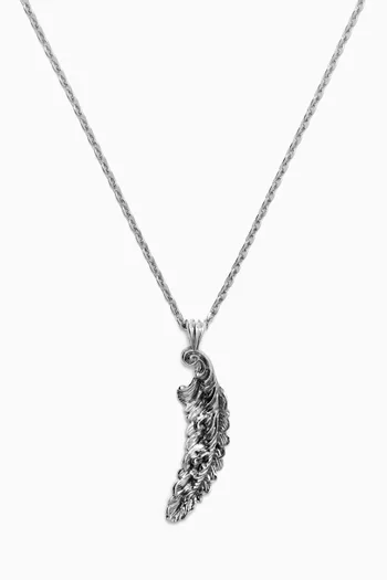 Piuma Feather Pendant Necklace in Sterling Silver