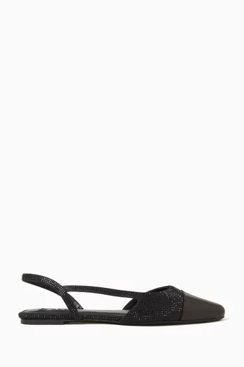 Crystal-embellished Slingback Ballet Flats in Leather