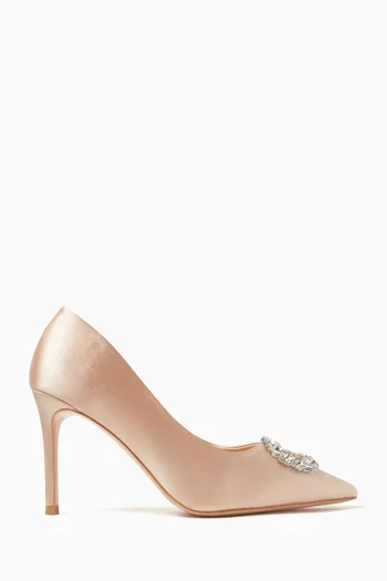 Nova 90 Crystal-brooch Pumps in Satin