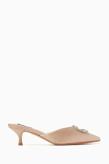Row 50 Crystal-brooch Mules in Satin