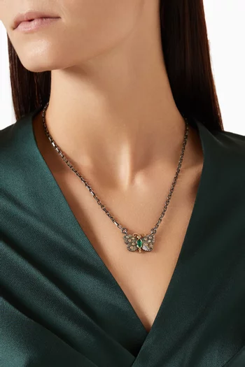Butterfly Emerald Chain Necklace in Silver & 10kt Gold