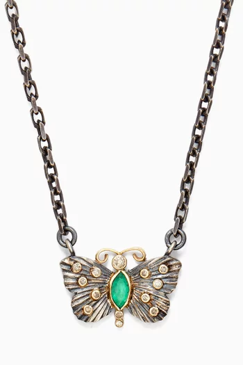 Butterfly Emerald Chain Necklace in Silver & 10kt Gold