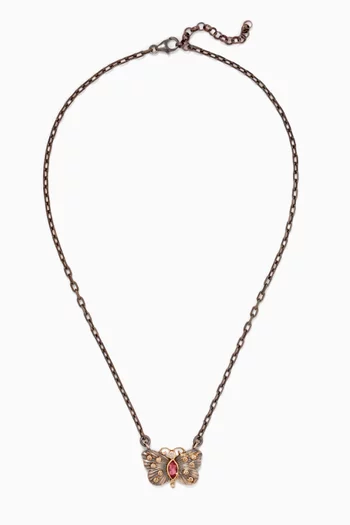Butterfly Pink Tourmaline & Diamond Chain Necklace in Sterling Silver & 10kt Gold in
