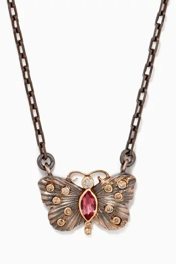 Butterfly Pink Tourmaline & Diamond Chain Necklace in Sterling Silver & 10kt Gold in
