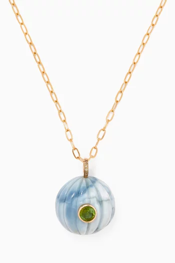 Carved Opal, Peridot & Diamond Necklace in 10kt Gold