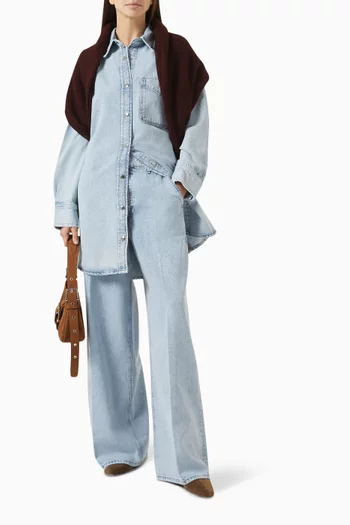 بنطال جينز بخصر مرتفع وقصة ساق واسعة دينم