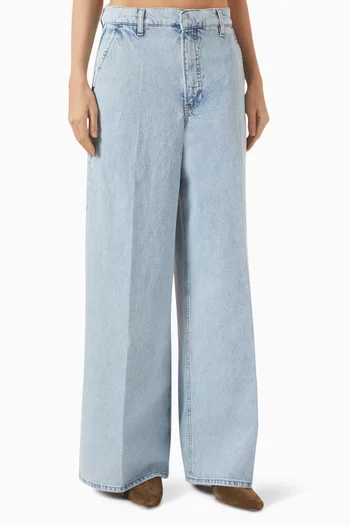 بنطال جينز بخصر مرتفع وقصة ساق واسعة دينم