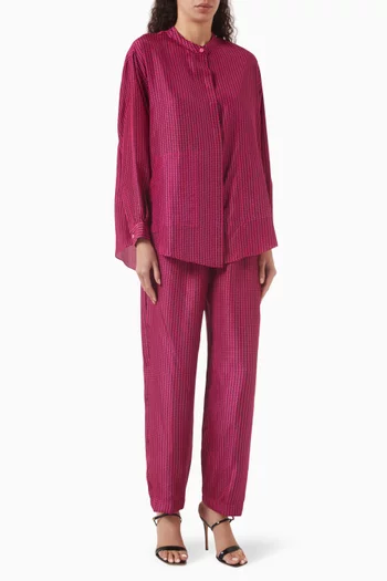 Chinese-collar Shirt & Pants Set