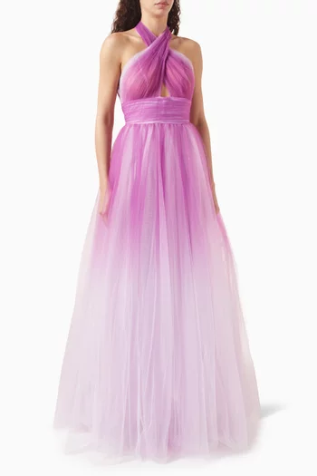 Cross-front Ombre Gown in Tulle