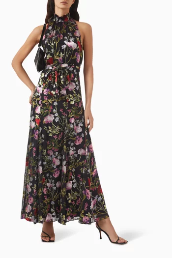 Dita Smocked Godet Maxi Dress in Silk-blend