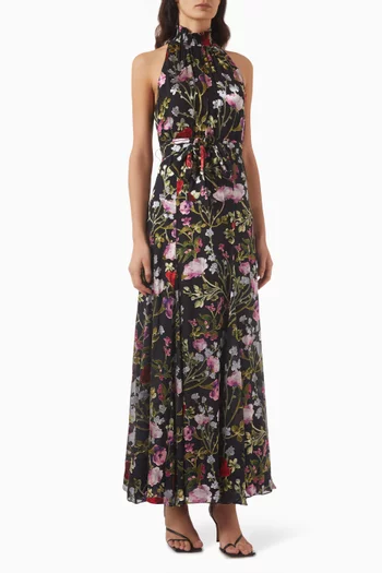 Dita Smocked Godet Maxi Dress in Silk-blend