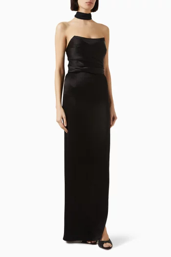 Carlea Scarf Slit Maxi Dress in Satin