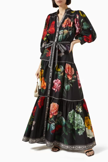 Cora Belted Maxi Shirt Dress in Cotton Blend