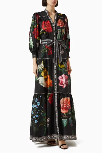 Cora Belted Maxi Shirt Dress in Cotton Blend