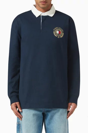 Logo Crest Rugby Polo Shirt in Cotton