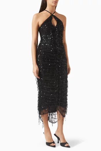 Gigi Fringe Dress in Sequinned Mesh