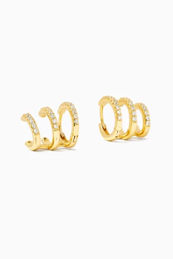 Katerina Triple Pavé Hoop Earrings in 14kt Gold Vermeil