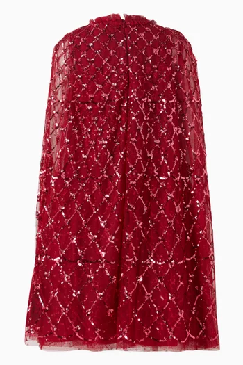 Heart Lattice Sequin-embellished Cape Dress in Tulle